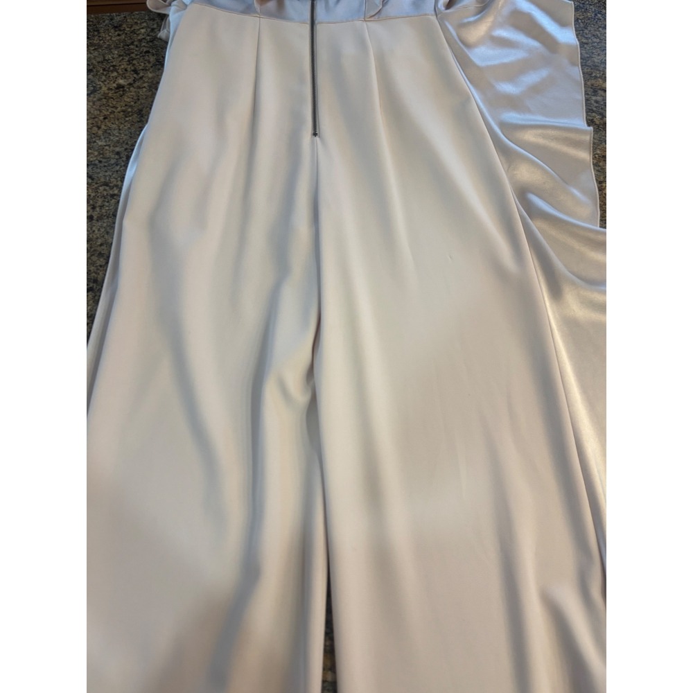 Alice + Olivia Cream Sarandon Satin Ruffle Wide Leg Jumpsuit Size 2 - Picture 13 of 14